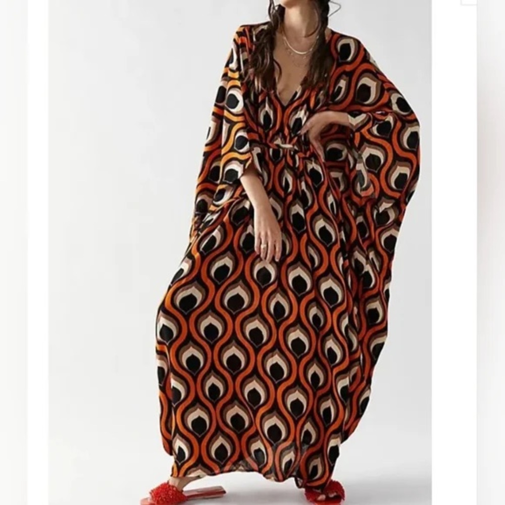 Free People Groovy Baby Maxi Kaftan Dress Orange One Size